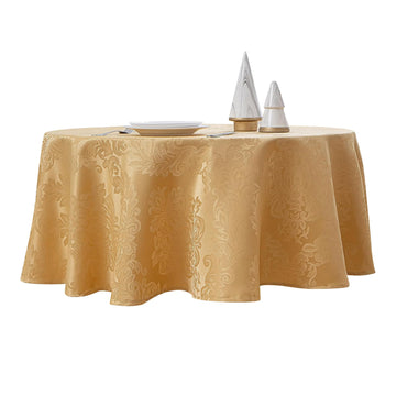 Gold jacquard 70 inch Round Thanksgiving polyester tablecloth