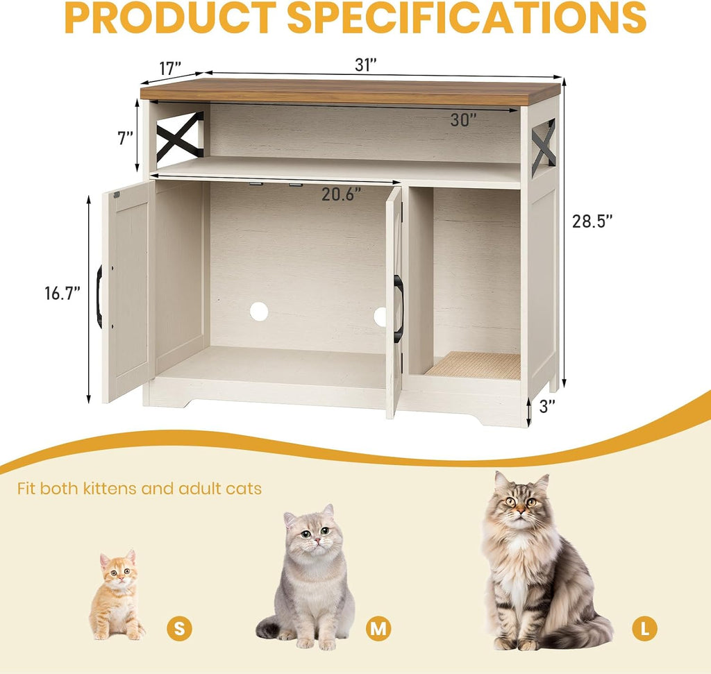31" Cat Litter Box Enclosure, Hidden Litter Box with Storage