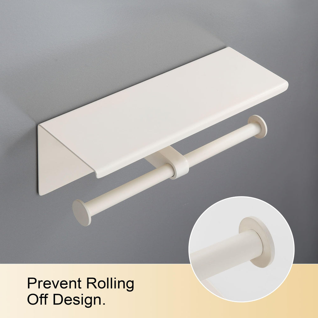 Double Toilet Paper Holder with Shelf White Stainless Steel 304 Wall Mount Double Toilet Roll Holder