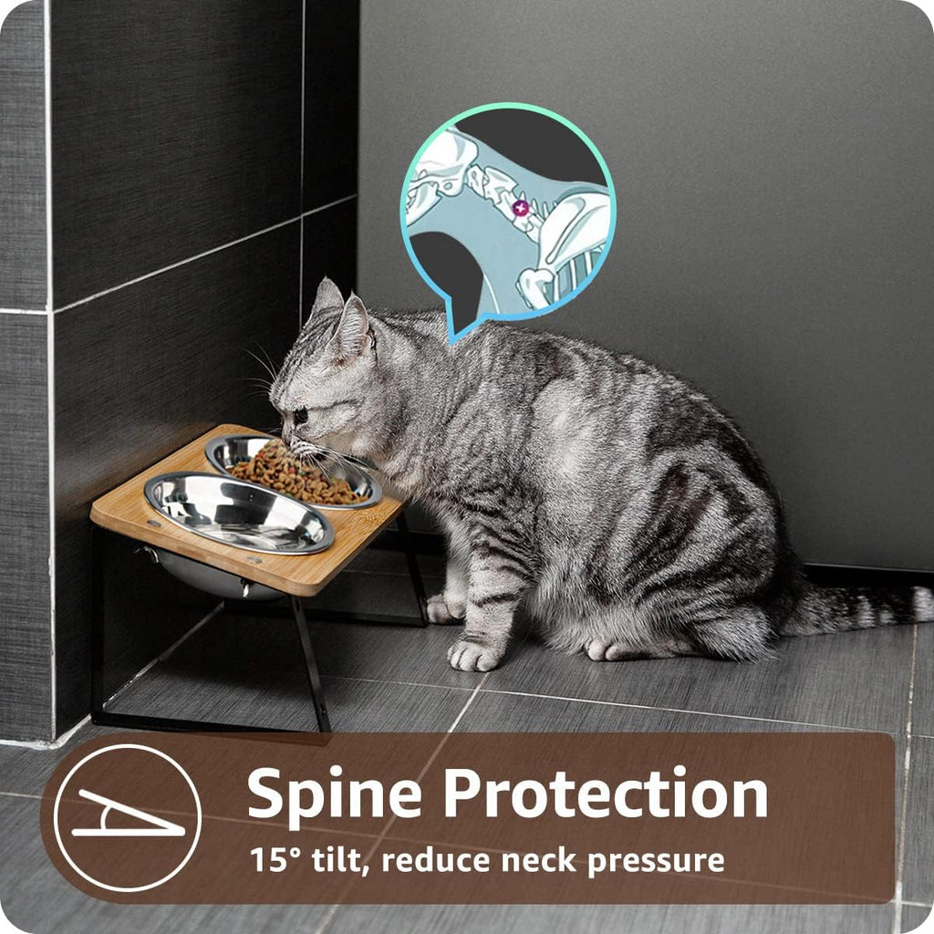 Elevated Cat Bowls Height Adjustable with Stand (Stainless Steel)