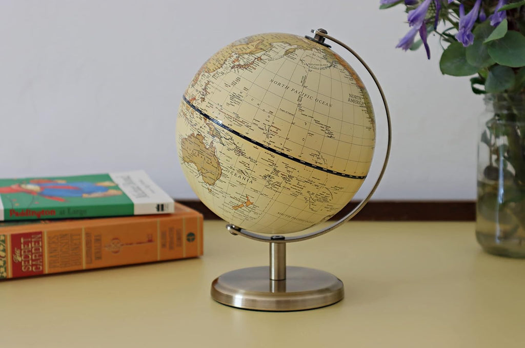 5.5 Inches Antique World Globe English Map Vintage Bronze Metal Arc