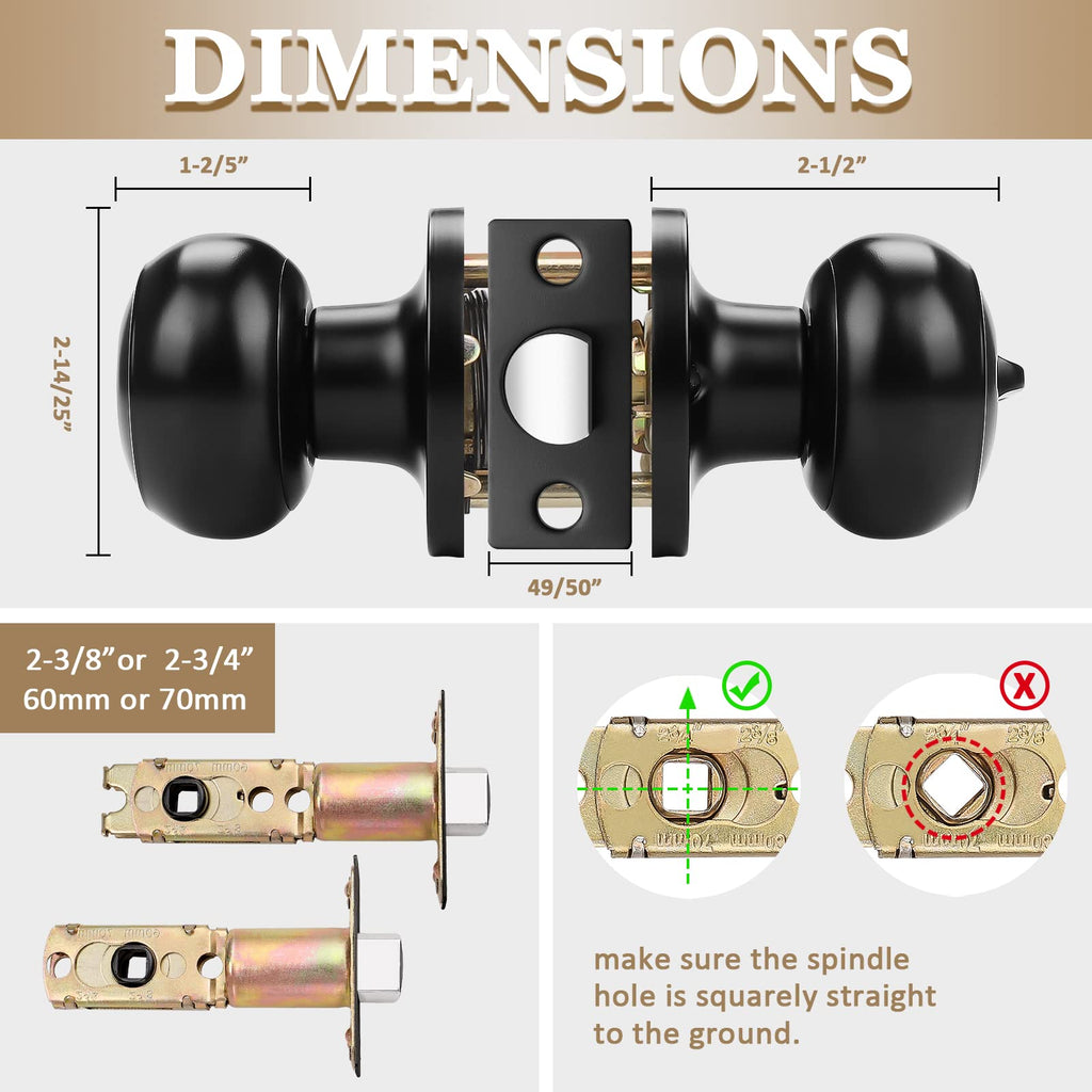 6 Pack) Black Round Entry Door Knobs Keyed Alike, Exterior/Interior Door Handles Bedroom Bathroom/Front/Offic Doors