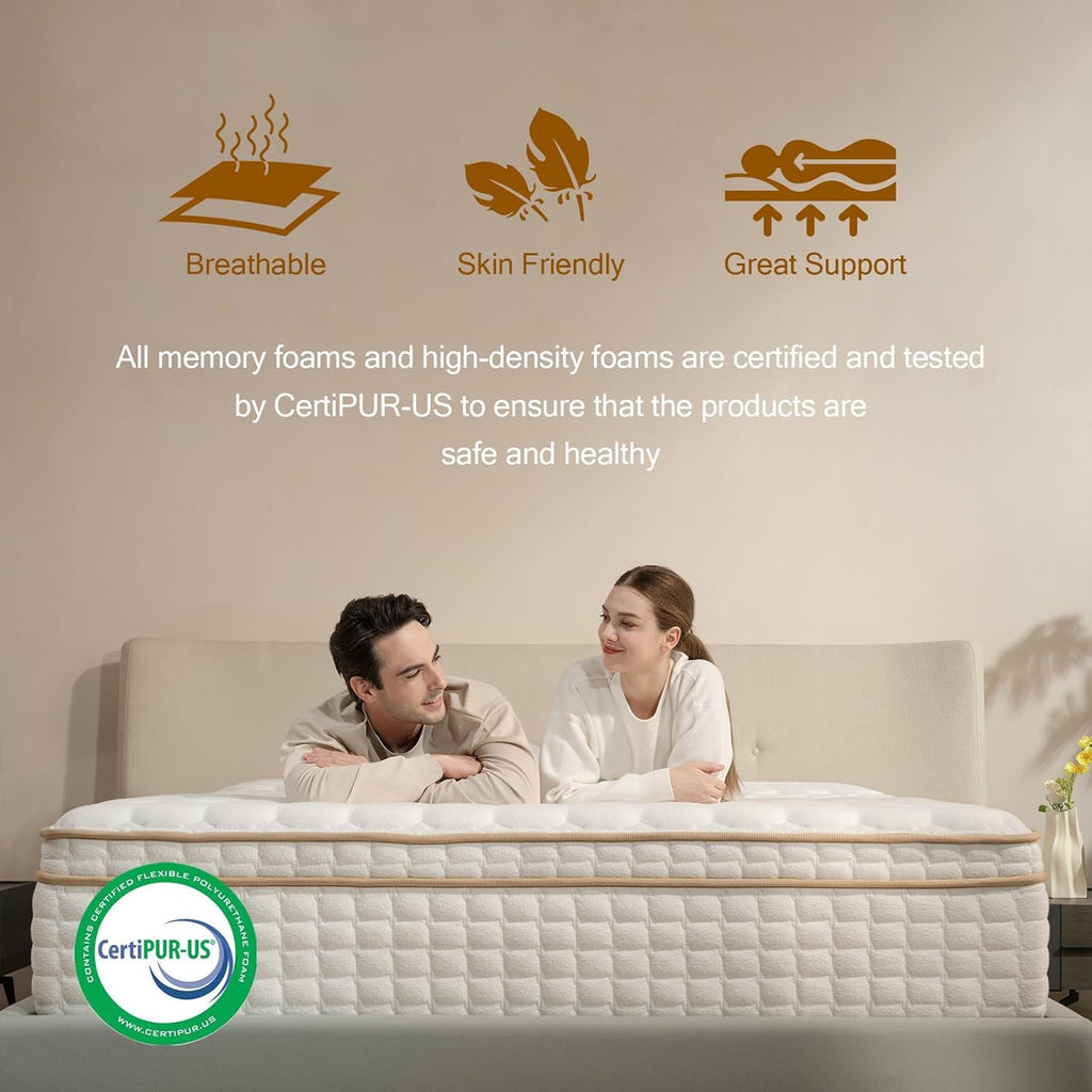 King Mattress, 12 Inch Hybrid King Size Mattress in a Box, Medium Firm Mattresses with Memory Foam & Pocket Springs