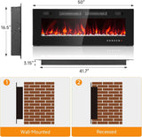 50” Electric Fireplace Insert, Ultra Slim Fireplace with 2 Heat Fans