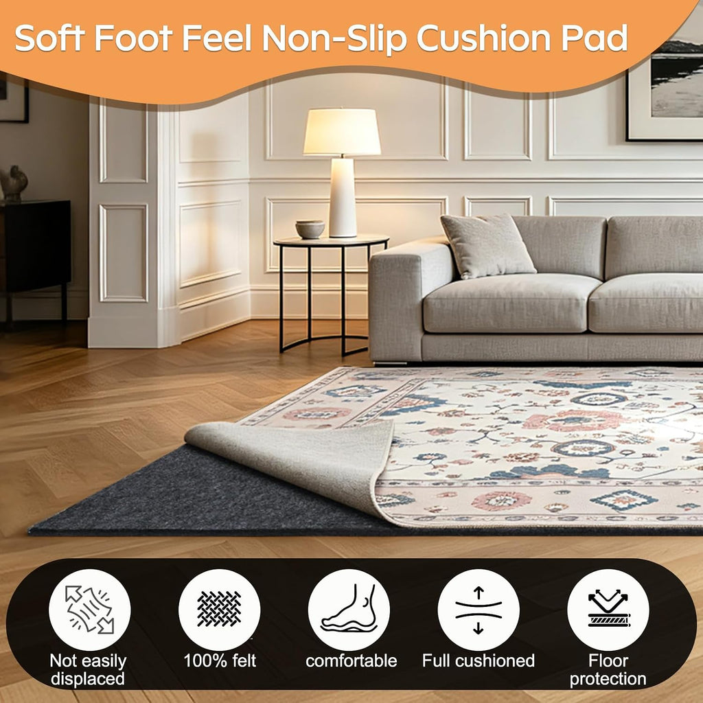Felt Rug Pad - 1/8 8x10 Thick Foot Extra Large Area Liner for All Floors and Trims, Thick Pad for Hardwood Floors
