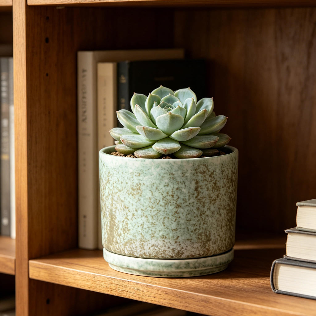 7 Inch Modern Plant Pot, Ceramic Glaze Planters for Indoor Plants, Round Flower Pots with Drainage Hole and Saucer