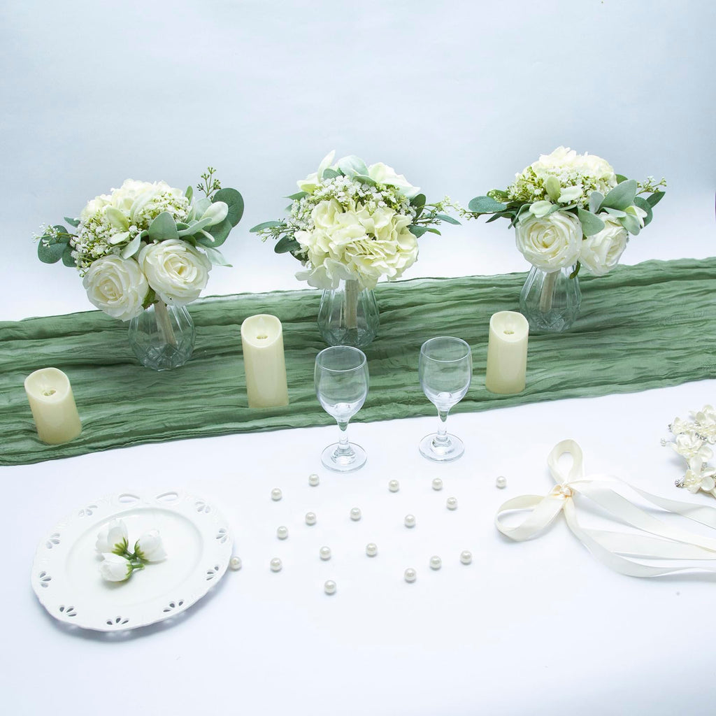 Artificial Bridesmaid Bouquets Set of 8 - Ivory White 9 Inch Various Flower Bouquet for Wedding Party Ceremony