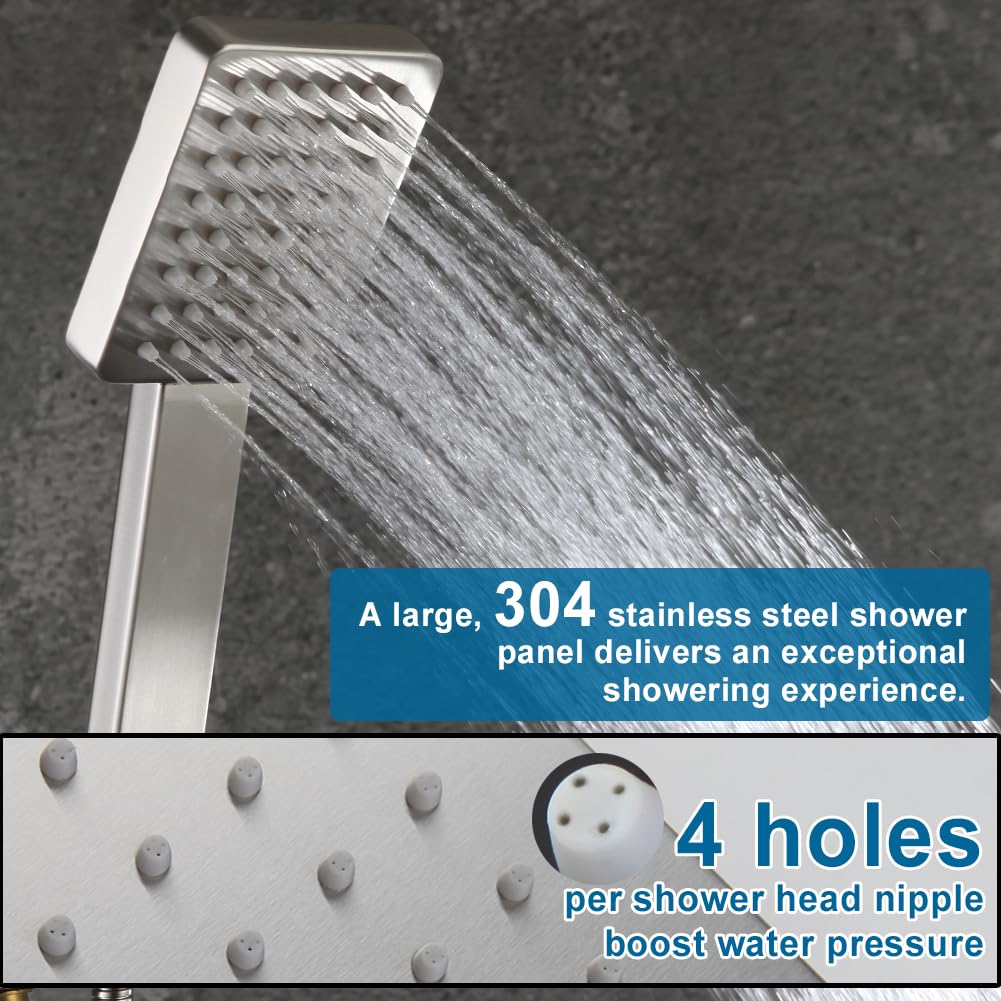 12 Inch Ceiling Mount Shower Faucet Set Brushed Nickel Ceiling Rainfall Shower Head and Handle Set Bathroom Rain