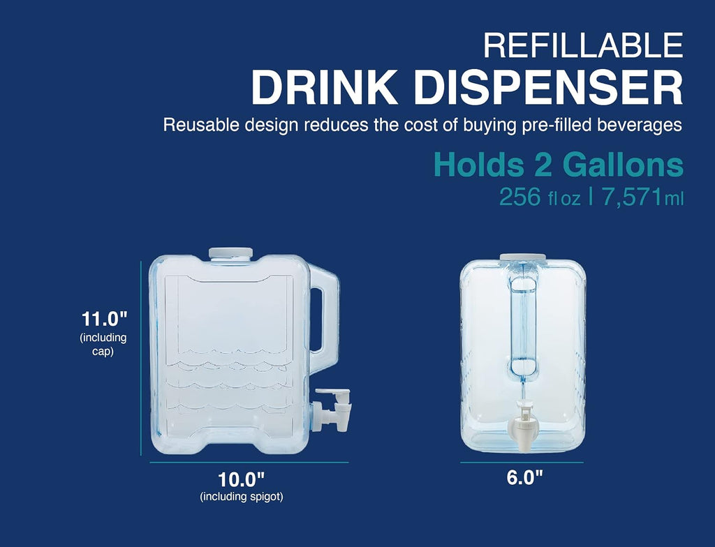 2 Gallon Drink Dispenser for Fridge - Plastic Beverage Dispenser with Spigot for Easy Dispensing - BPA Free Plastic