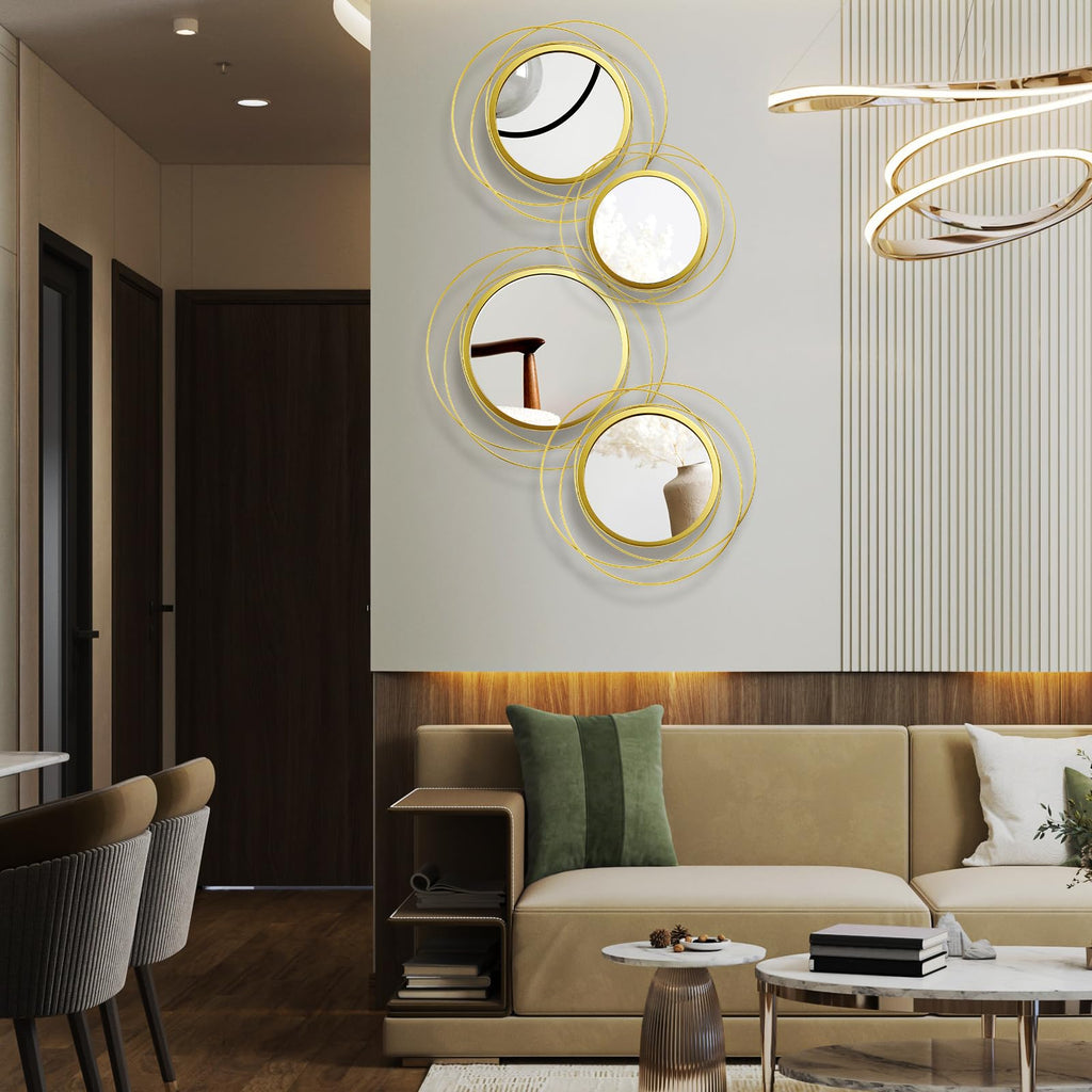 4 Pcs Decorative Wall Mirror Round Modern Circle Mounted Mirror Metal Wall Art Decor Living Room Entryway Dining Room