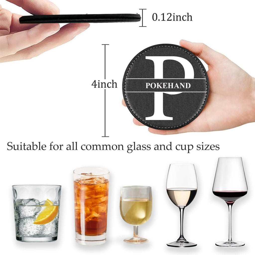 Personalized Coasters,Custom Leather Coaster for Drinks with Holder,DIY Customized with Name/Photo/Logo - Set of 6
