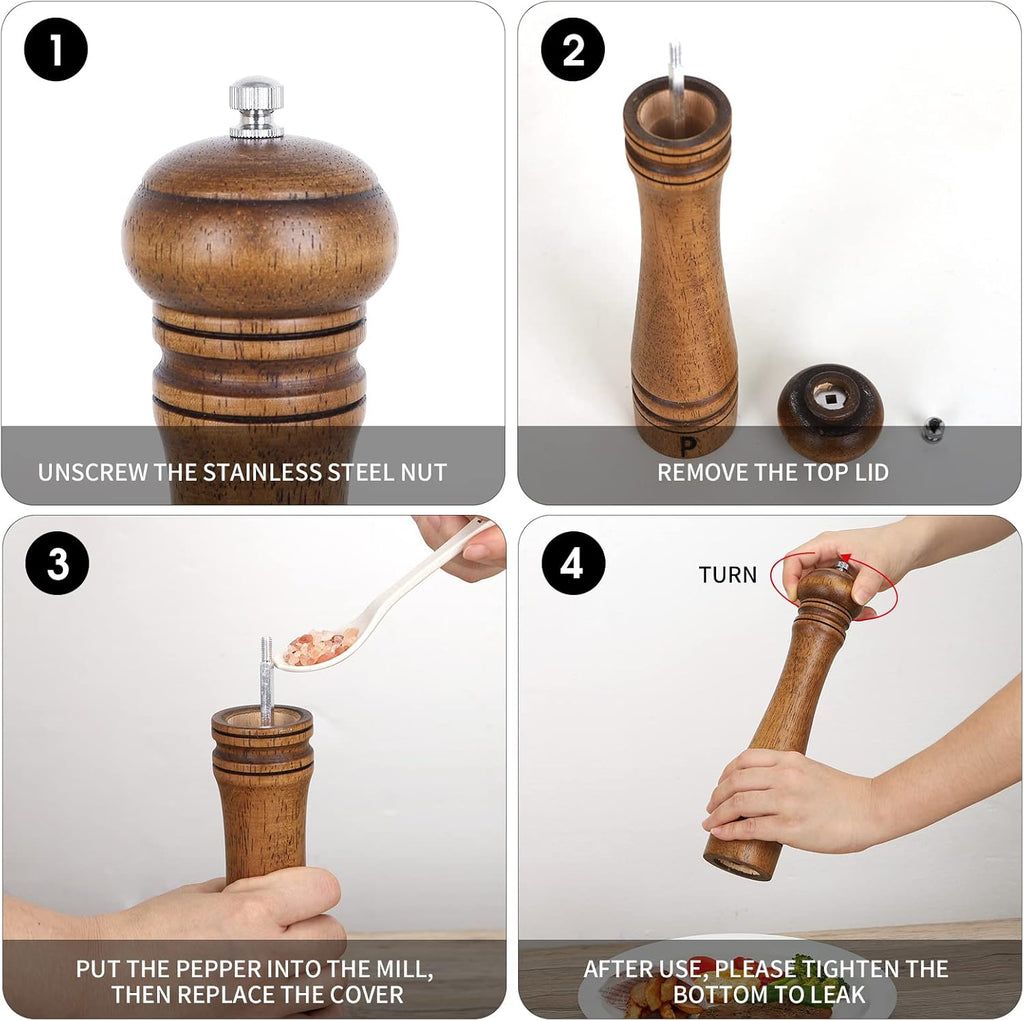 Wood Pepper Grinder Set 10 Inch Salt Mill And Pepper Grinder Set - Set of 2