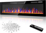 72 Inch Ultra Thin Electric Fireplace-Narrow Bezel Linear Fireplace Heater Recessed Wall Mounted