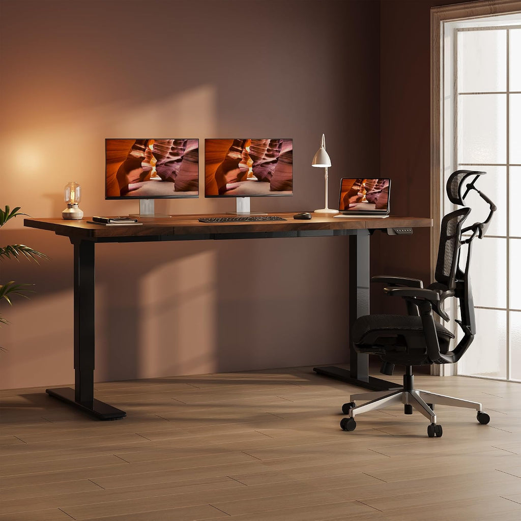79''x31''Dual Motor Adjustable Large Standing Desk | Brown Extra Large Stand Up Electric Splice Board Desk with