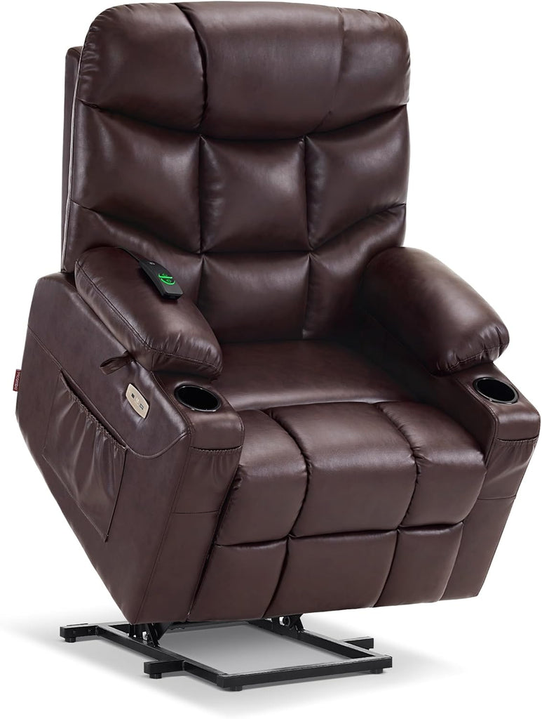 Power Lift Recliner Chair with Extended Footrest for Elderly People, for Mom, Faux Leather 7287 (Dark Brown, Medium)