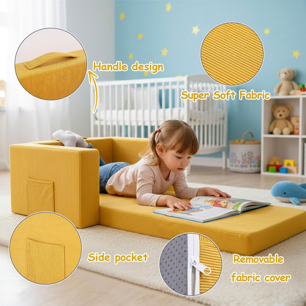 In-1 Kids Sofa, Convertible Children Couch to Lounger, Flip Out Kids Chair, Toddler Armrest Chair Bed, Folding Kid