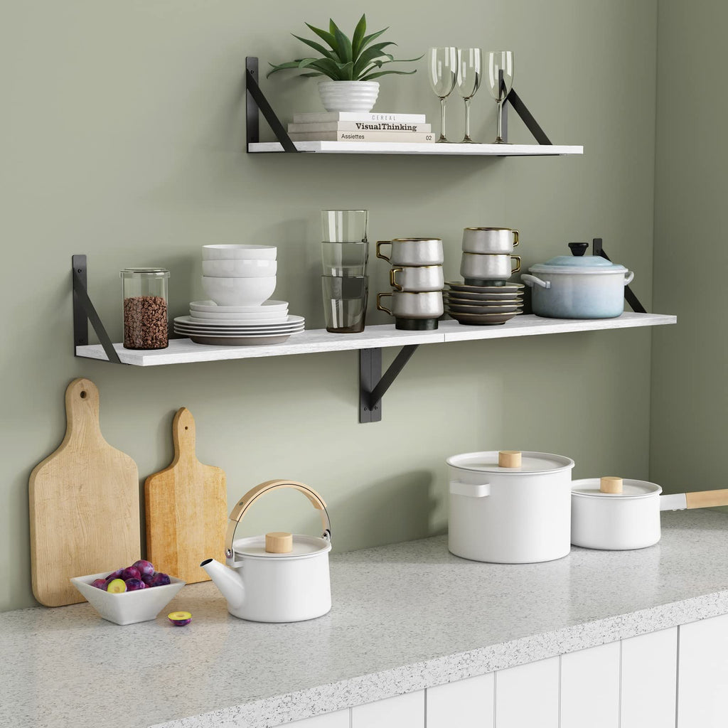 White Floating Shelves 24 inches Long Set of 3, 24 x 8 Inch Bathroom Wall Shelves Over Toilet for Towels, Modern Wood