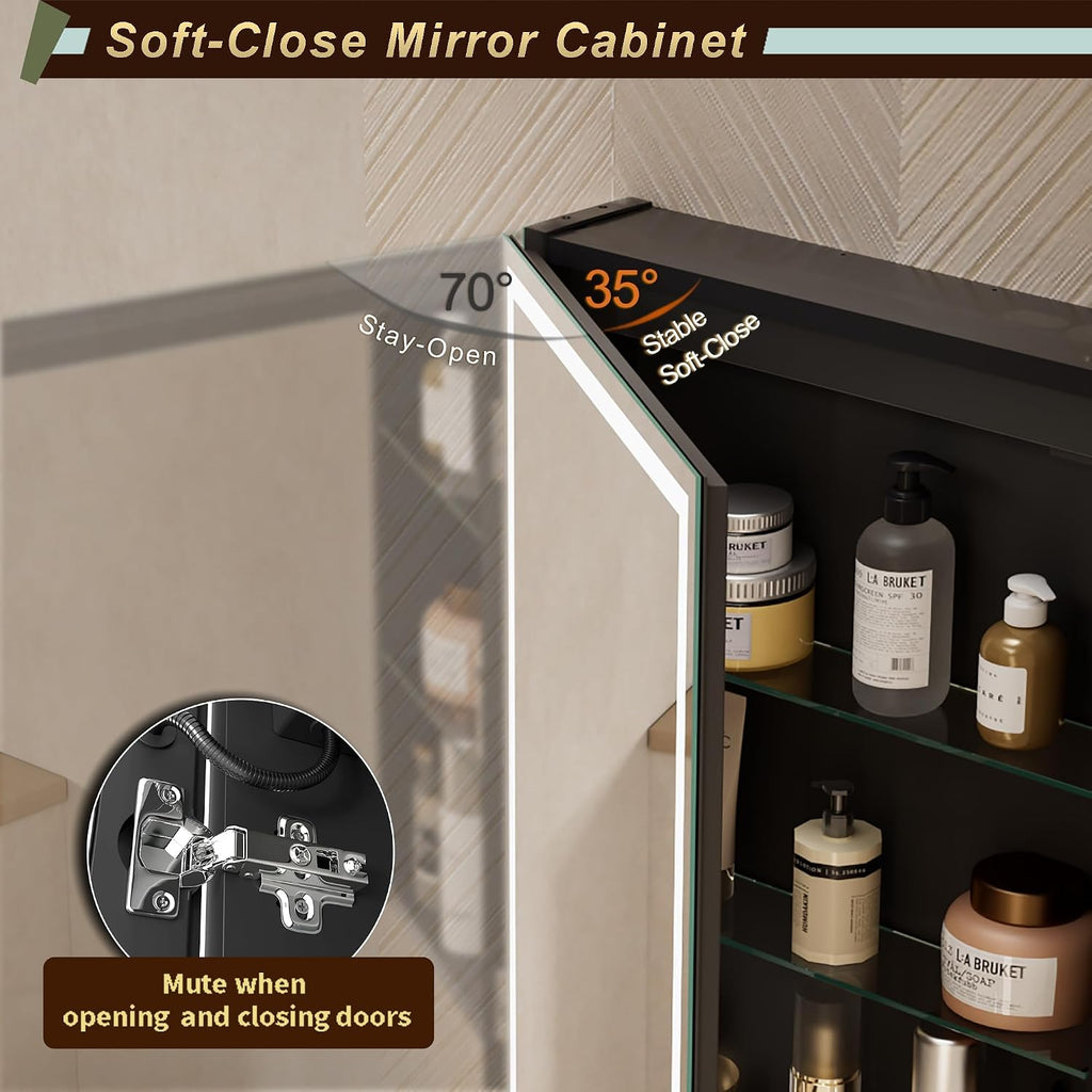 20 * 28 Left Hinge LED Bathroom Mirror Cabinet, Aluminum Medicine Cabinet | Light Adjustable, Sockets & USBs inside