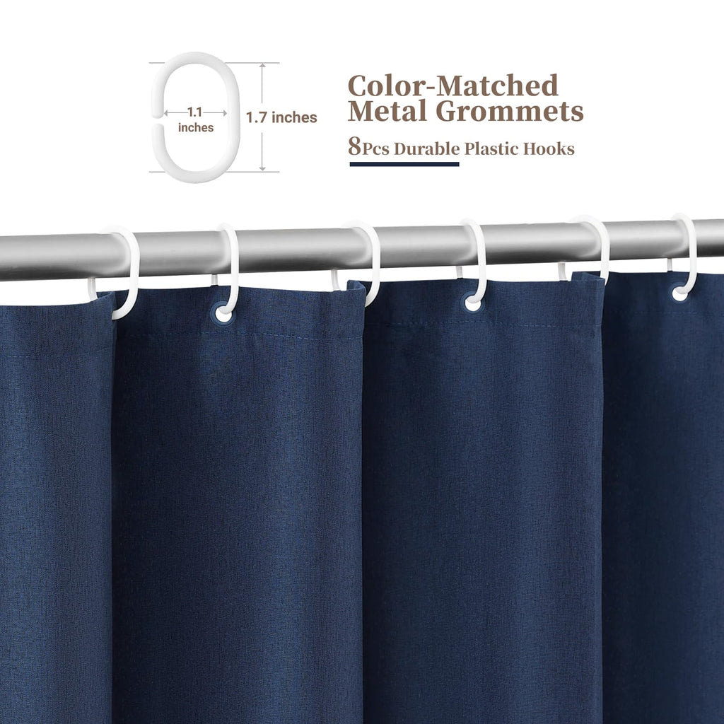 48x72 Boho Scalloped Linen Textured Cloth Shower Curtain, Navy Blue