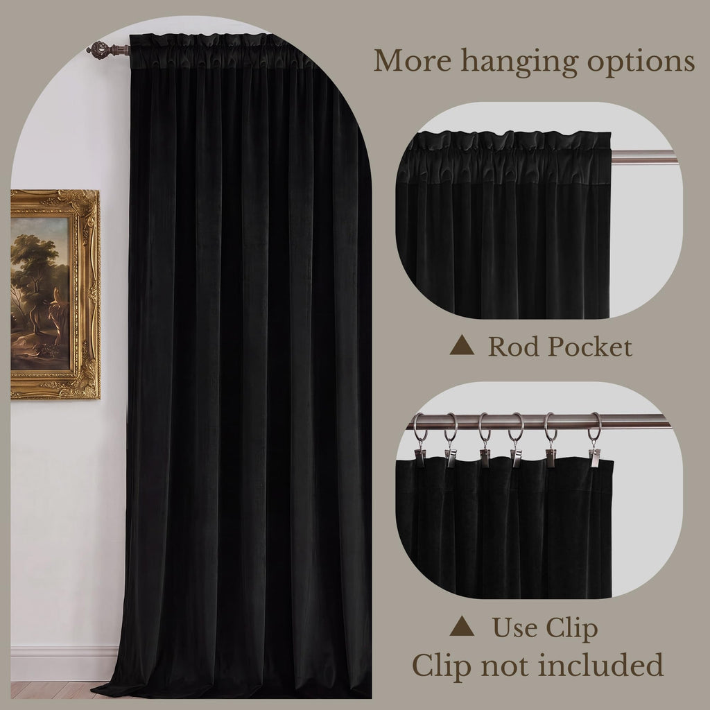 Extra Wide Black Velvet Curtain Panel, W100 x L84
