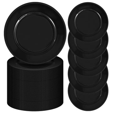 100 Pcs Black Charger Plates Bulk 13'' Round Beaded Charger Plates