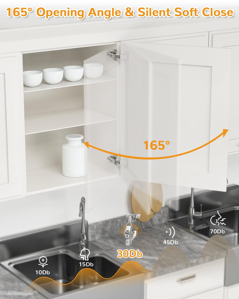 2 Pair 135 Degree & 165 Degree Hinges Kit for Pie Corner Cabinets, Hidden Lazy Susan, Face Frame Self Closing, Clip