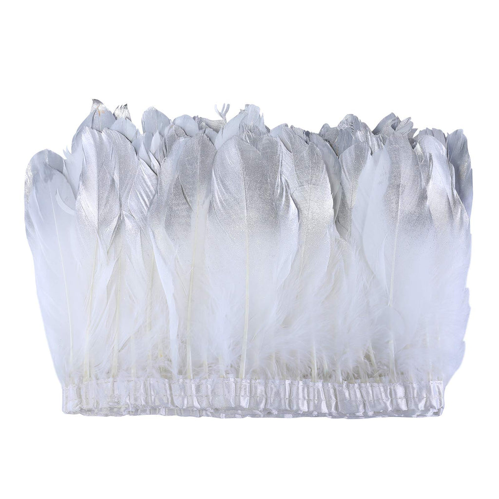 Duck Goose Feather Trim Fringe 2 Yards (Silver&White)