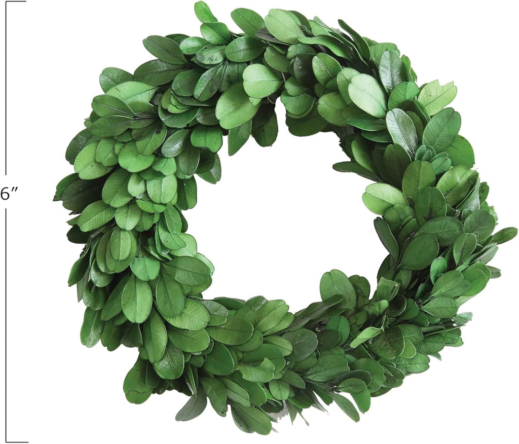 6-Inch Preserved Genuine Boxwood Wreath, Green