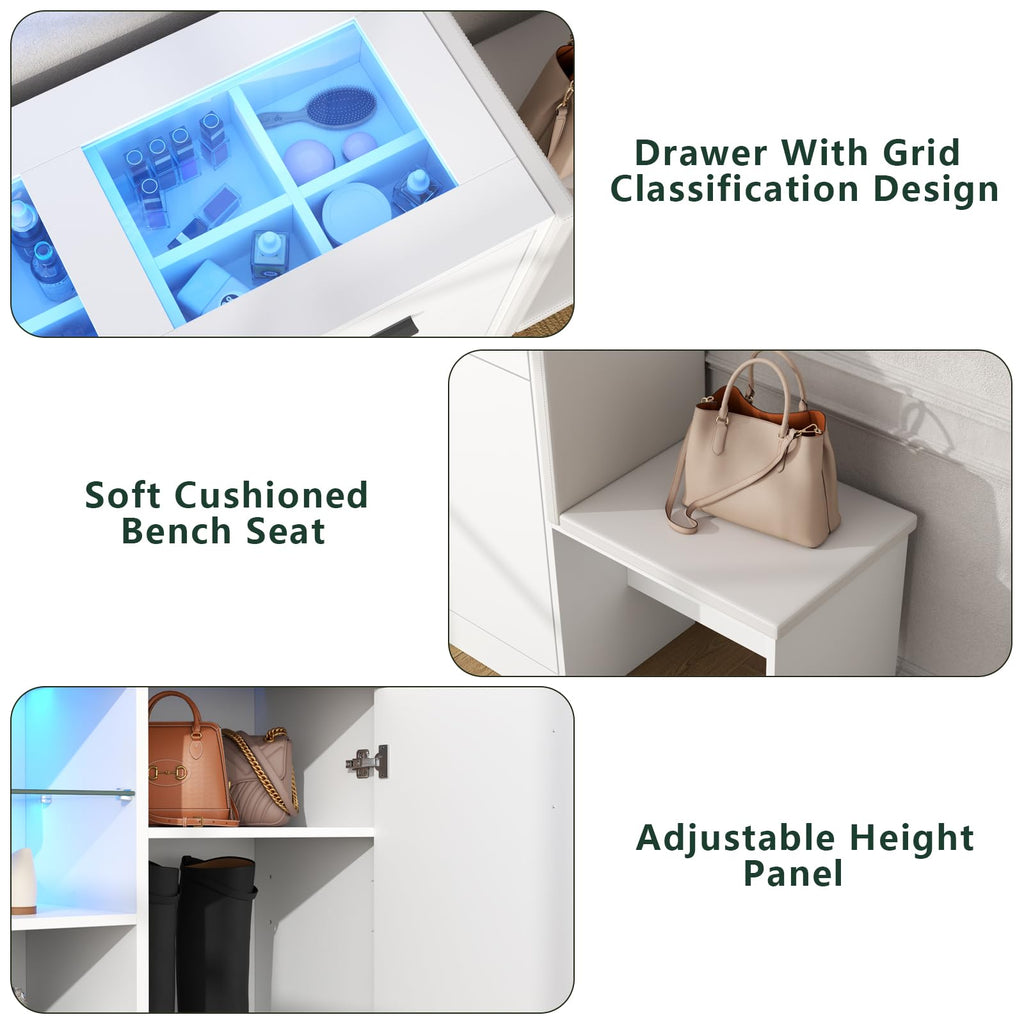 Wardrobe Armoire Closet with Charging & LED Light, Closet Island Dresser