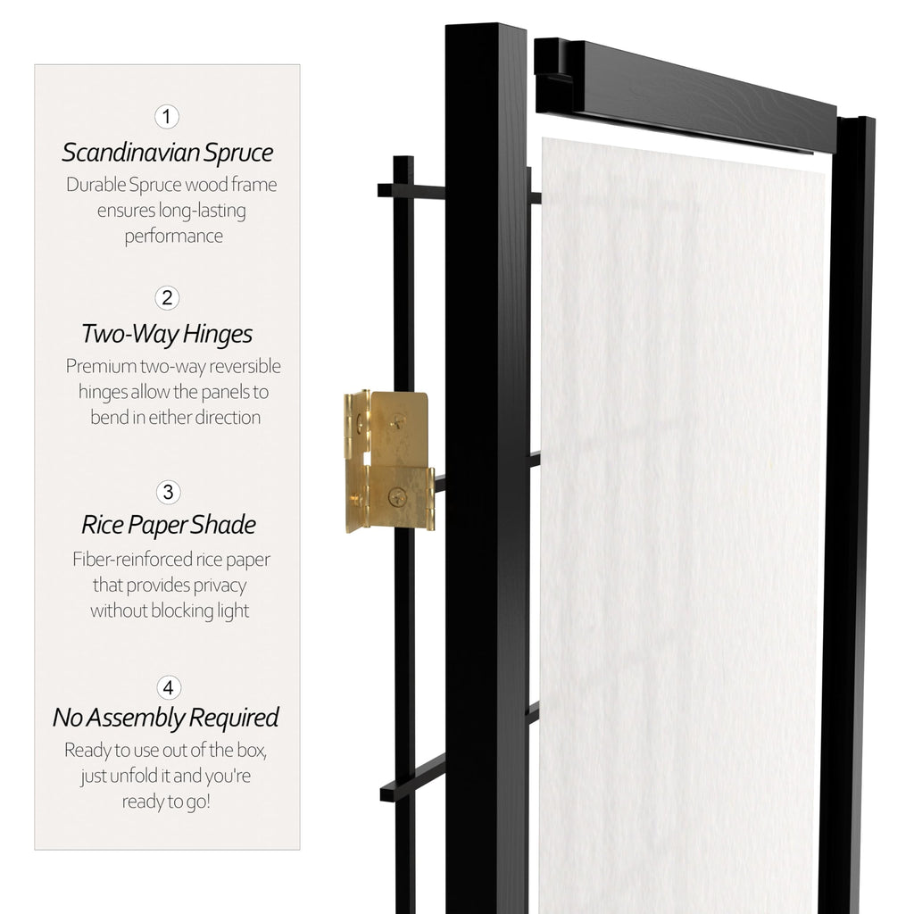 6 ft. Tall Window Pane Shoji Screen - Black - 3 Panels
