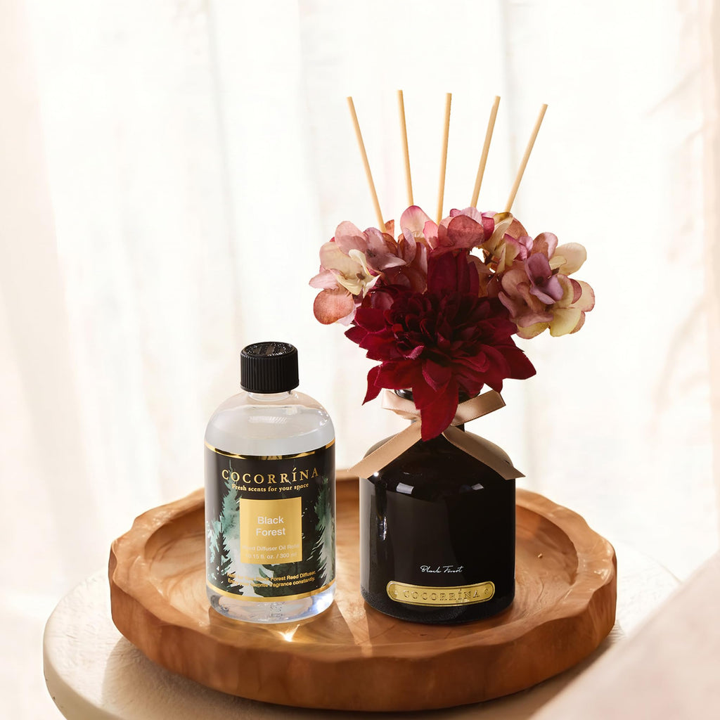 Reed Diffuser Refill Black Forest 10.15oz (300ml) with 8 Sticks - Premium Long-Lasting Floral Essential Oil, Home