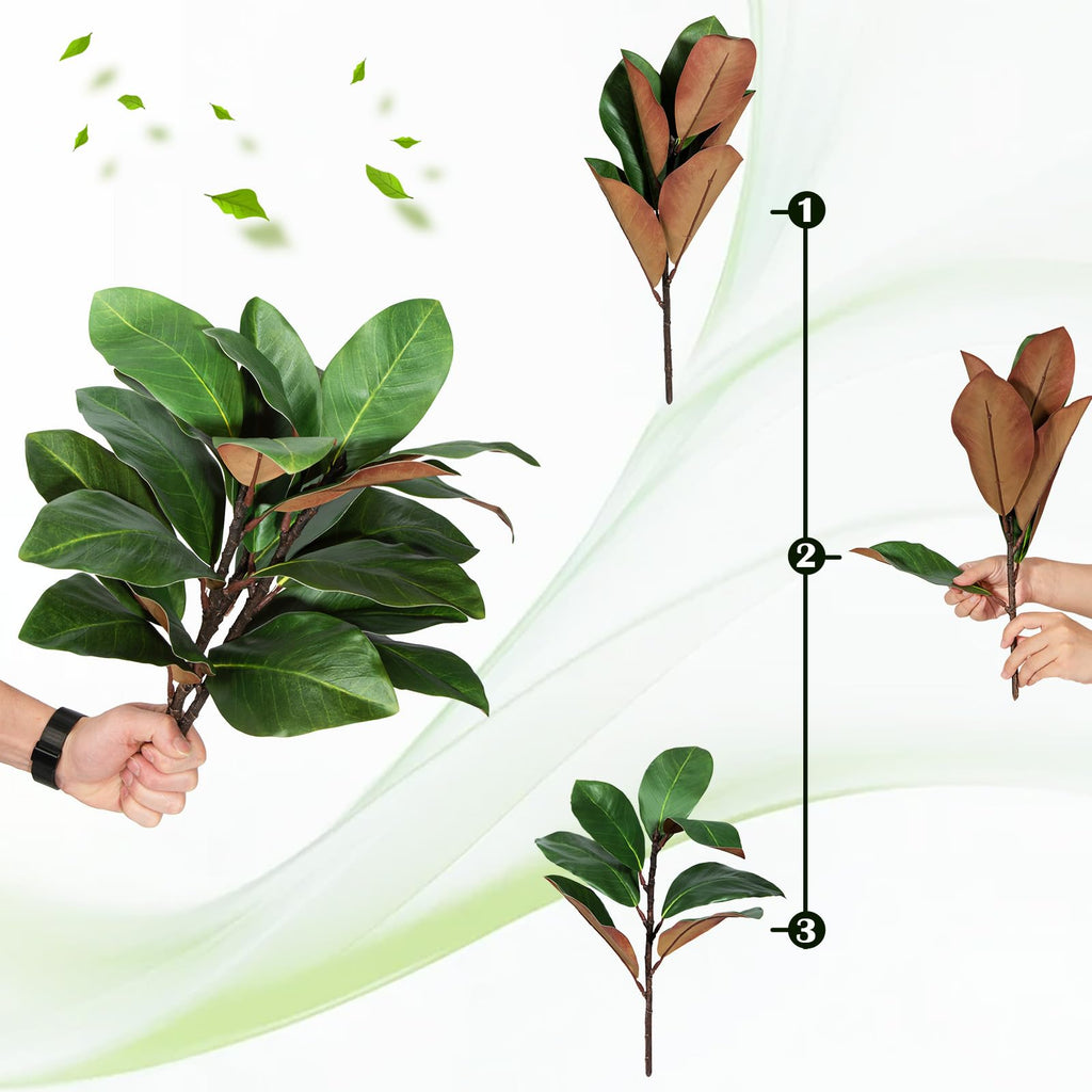 Artificial Magnolia Leaves Branches Fake Greenery Leaf Faux Magnolia Stems Leaves for Indoor Outdoor Vase Home Office
