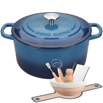 Enameled Cast Iron Dutch Oven with Sourdough Bread Baking Kit, Bread Dutch Oven with Lid, Includes Proofing Basket &
