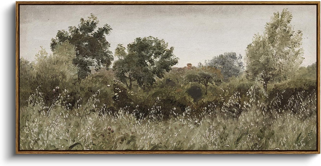 Extra Large Framed Vintage Wall Art, Living Room Country Farmhouse Decor, Grassland Landscape Paintings, Canvas