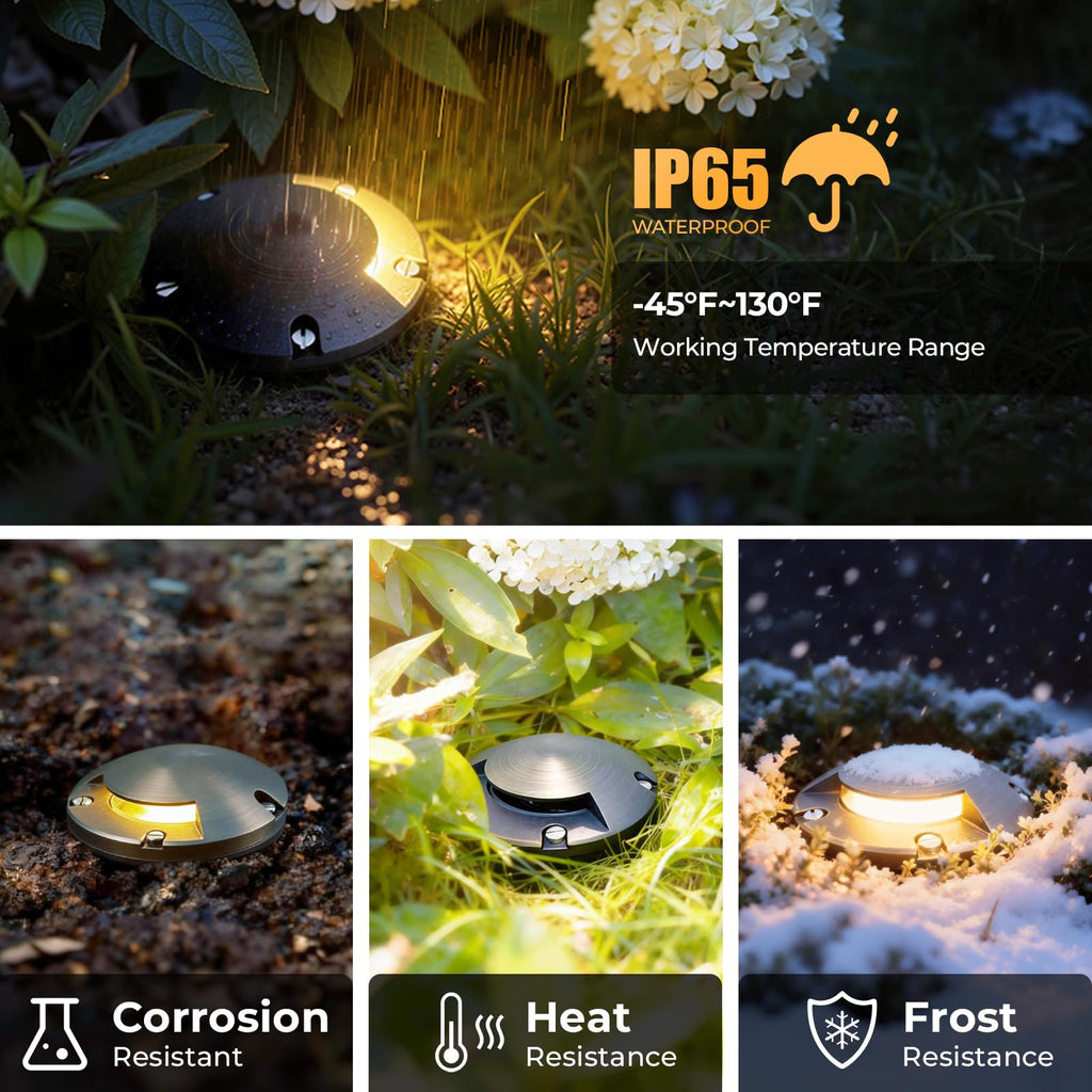 Brass Well Lights Outdoor 12V LED Low Voltage Landscape In Ground Light Waterproof Up Lighting Fixture, Bronze Accent