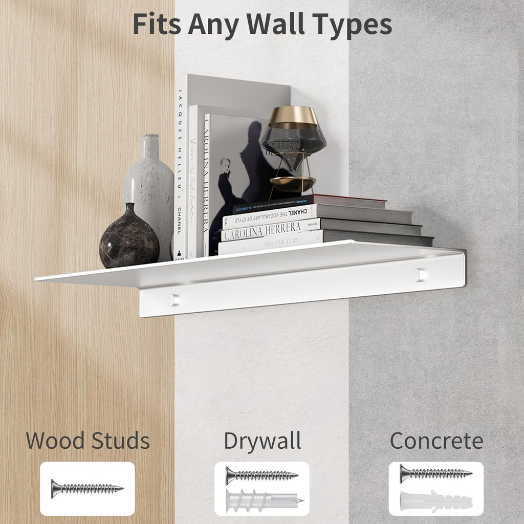 20 inch Floating Shelf for Wall Organizer & Storage, Display Shelf, Metal Wall Shelf (Silver)