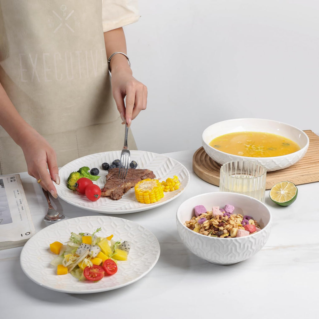 Ceramic Dinnerware Set, White, 24 Pieces for 6