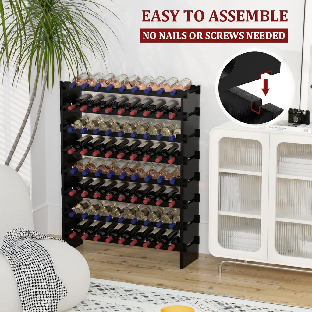 Wine Rack Freestanding Floor - 8 Tiers Wine Bottle Holder 72 Bottle Stackable Bamboo Wooden Storage Racks Shelves