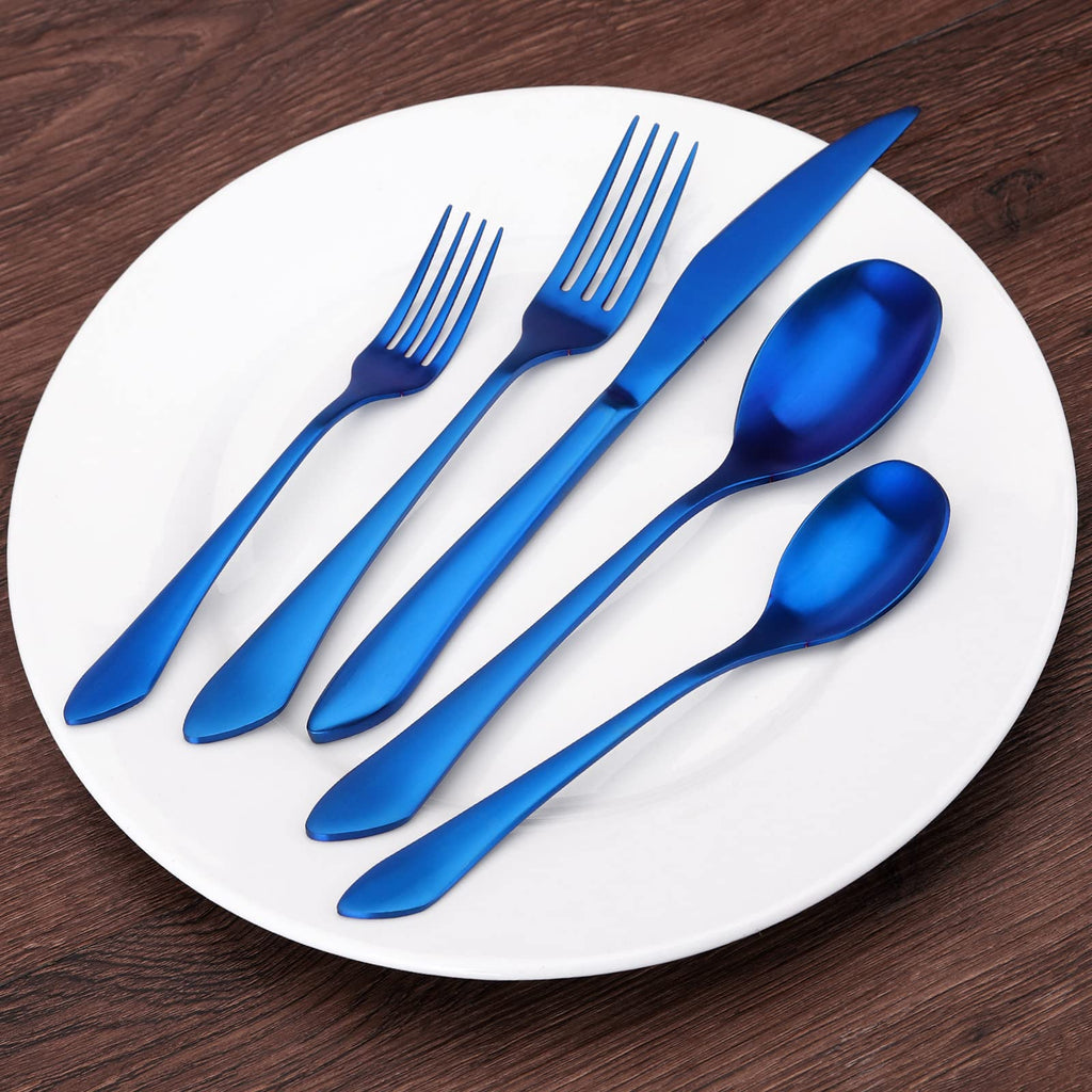 Matte Blue Silverware Set, 20-Piece Stainless Steel Flatware Set Service for 4, Satin Finish Tableware Cutlery Set