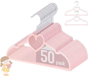 Baby Velvet Hangers, 50 Pack, Non-Slip Pink Kids Clothes Hangers, 12.8 Inch