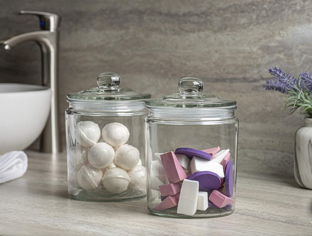 Glass Canister Set Counter + Labels & Marker - Glass Cookie Jars with Airtight Lids - Food Storage - Set of 2