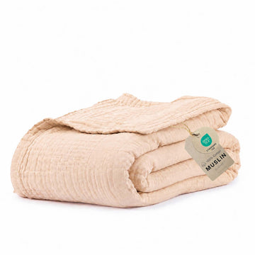 100% Cotton Gauze 50"X70" Large Throw 4 Layered Blanket- Parchment