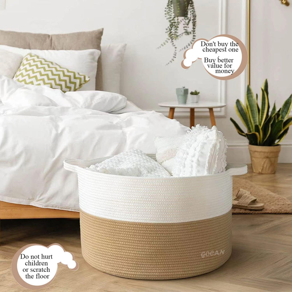 Cotton Rope Woven Laundry Basket 22"X 22"X 14" with handles(Jute/Beige)XXXL