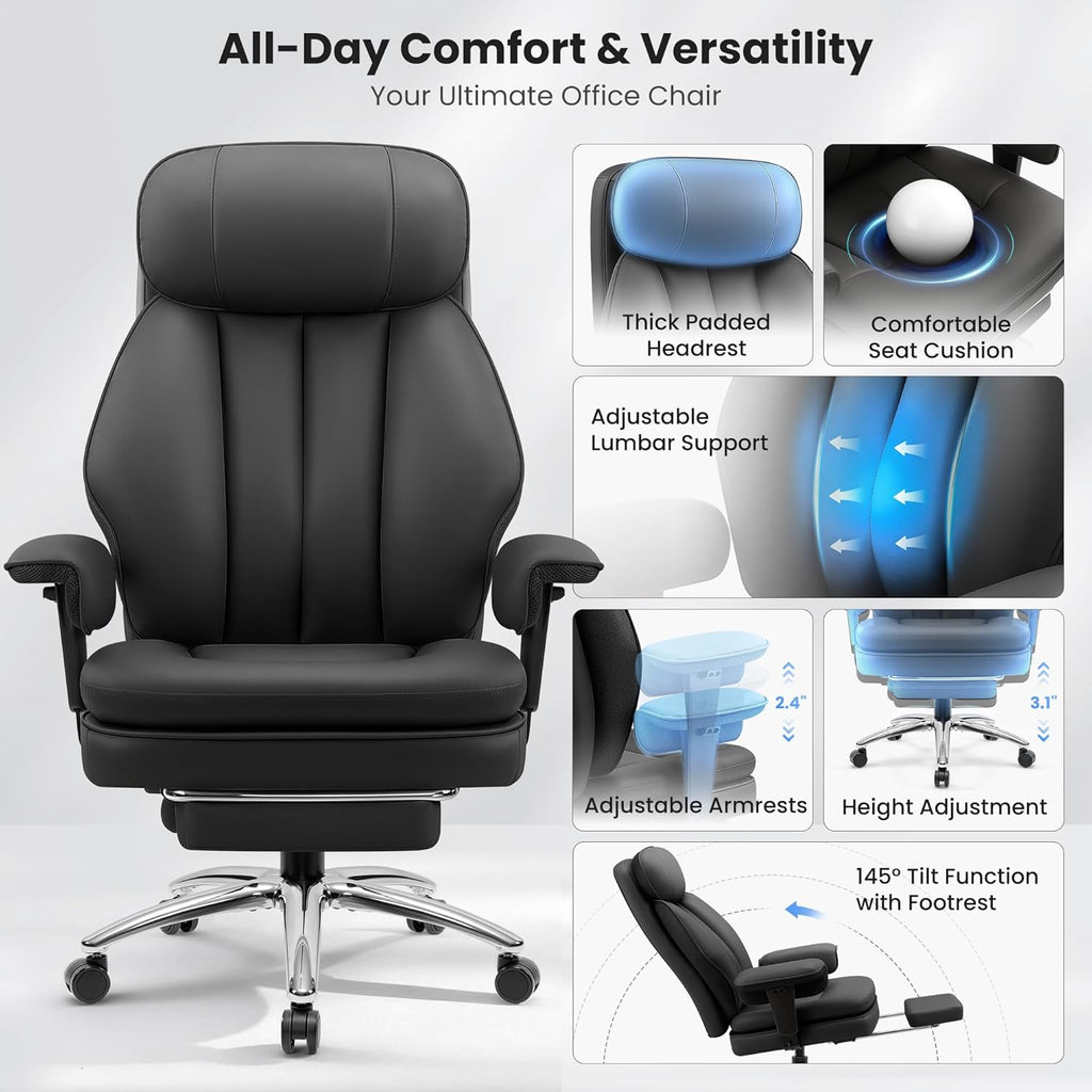 Big and Tall Office Chair with Lumbar Support, Executive Leather Computer Desk Chair, Heavy Duty Comfortable Gaming