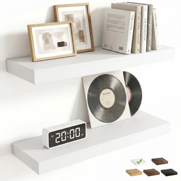 20 Inch Floating Shelves for Wall Set of 2, 6.5" D Wood Gra Shelves with Invisible Brackets, Easy Install Engineered