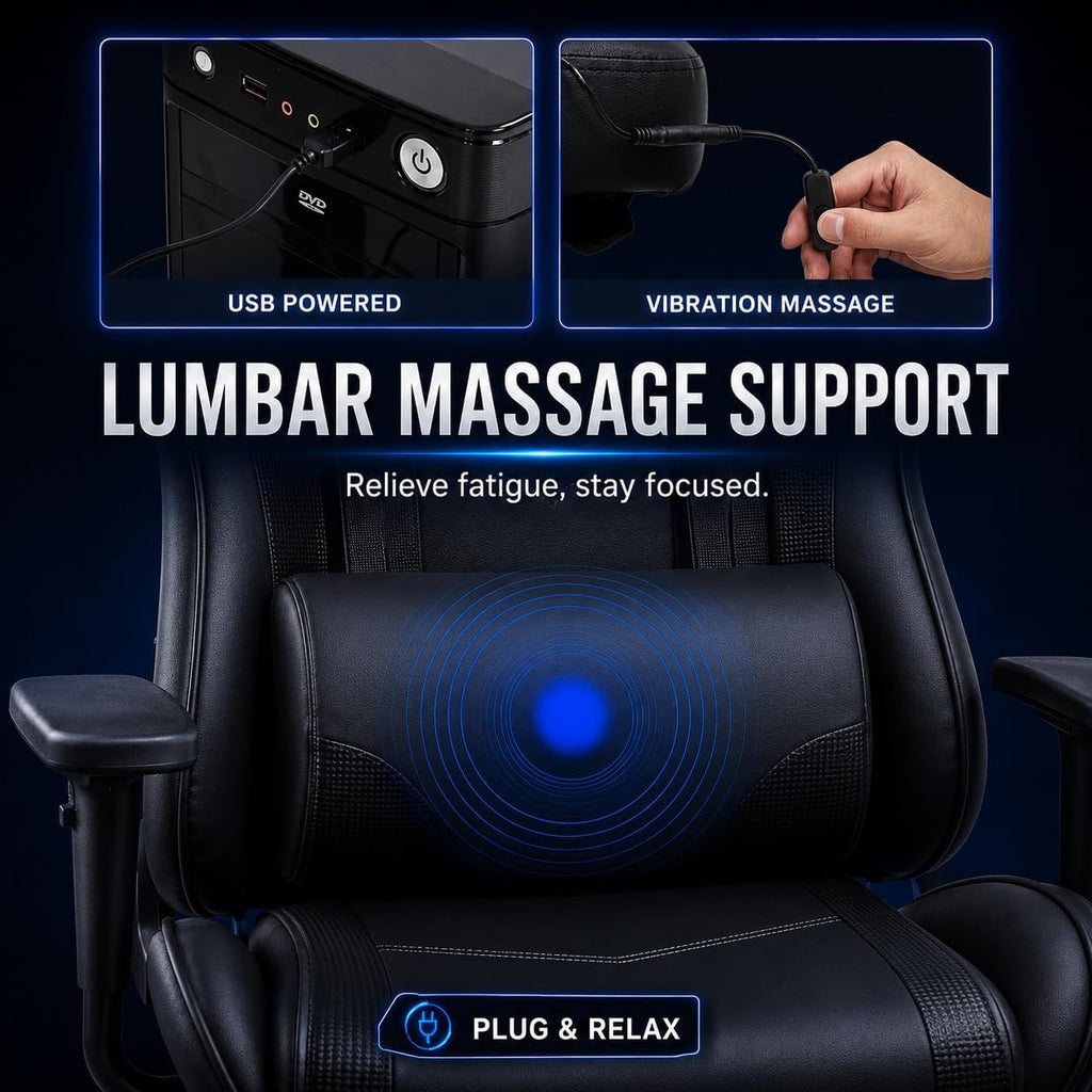 Gaming Chair Racing Office Chair Ergonomic Desk Chair Massage PU Leather Recliner PC Computer Chair with Lumbar
