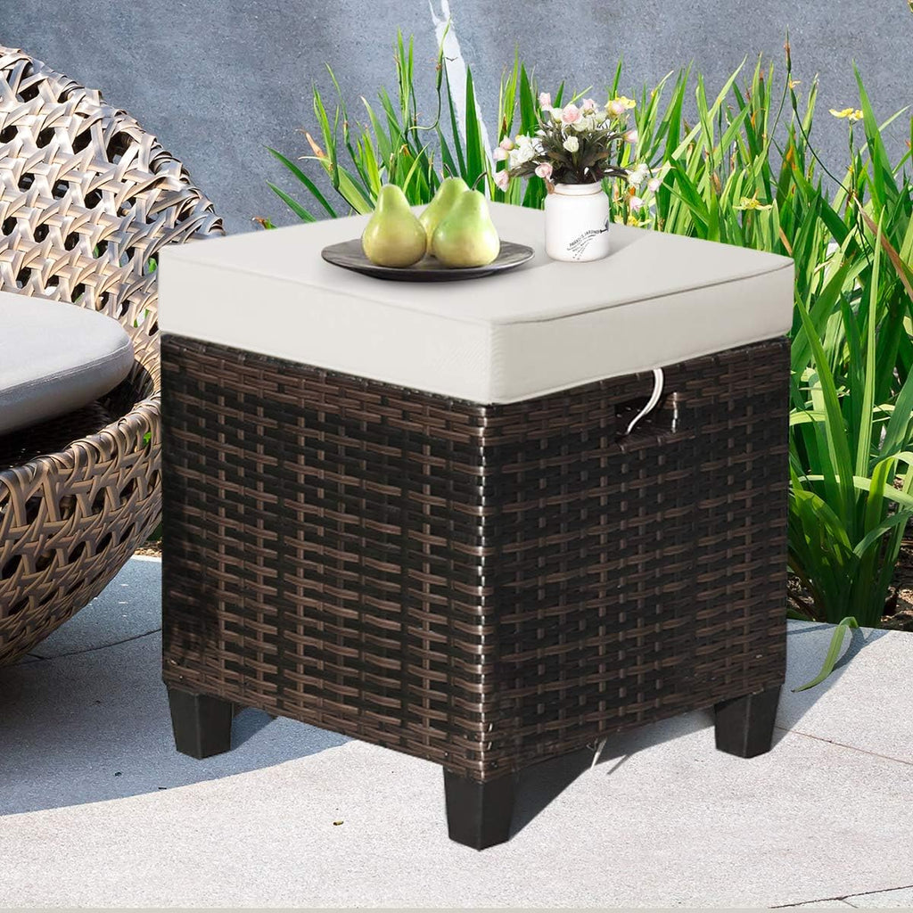 2 Pieces Outdoor Patio Ottoman, All Weather Rattan Wicker Ottoman Seat, Patio Rattan Furniture, Outdoor Footstool