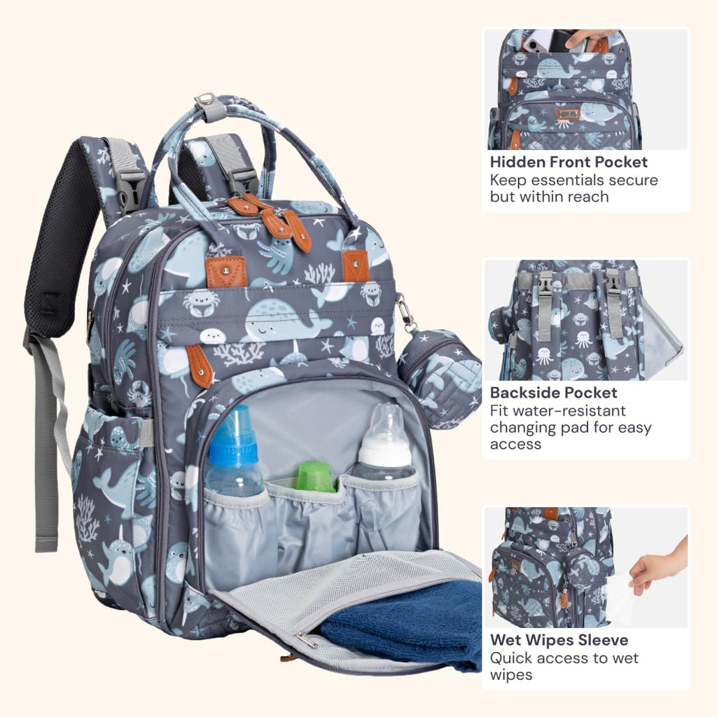 Diaper Bag Backpack - Baby Essentials Travel Tote - Multi Function Water Resistant Diaper Bag, Travel Essentials Baby