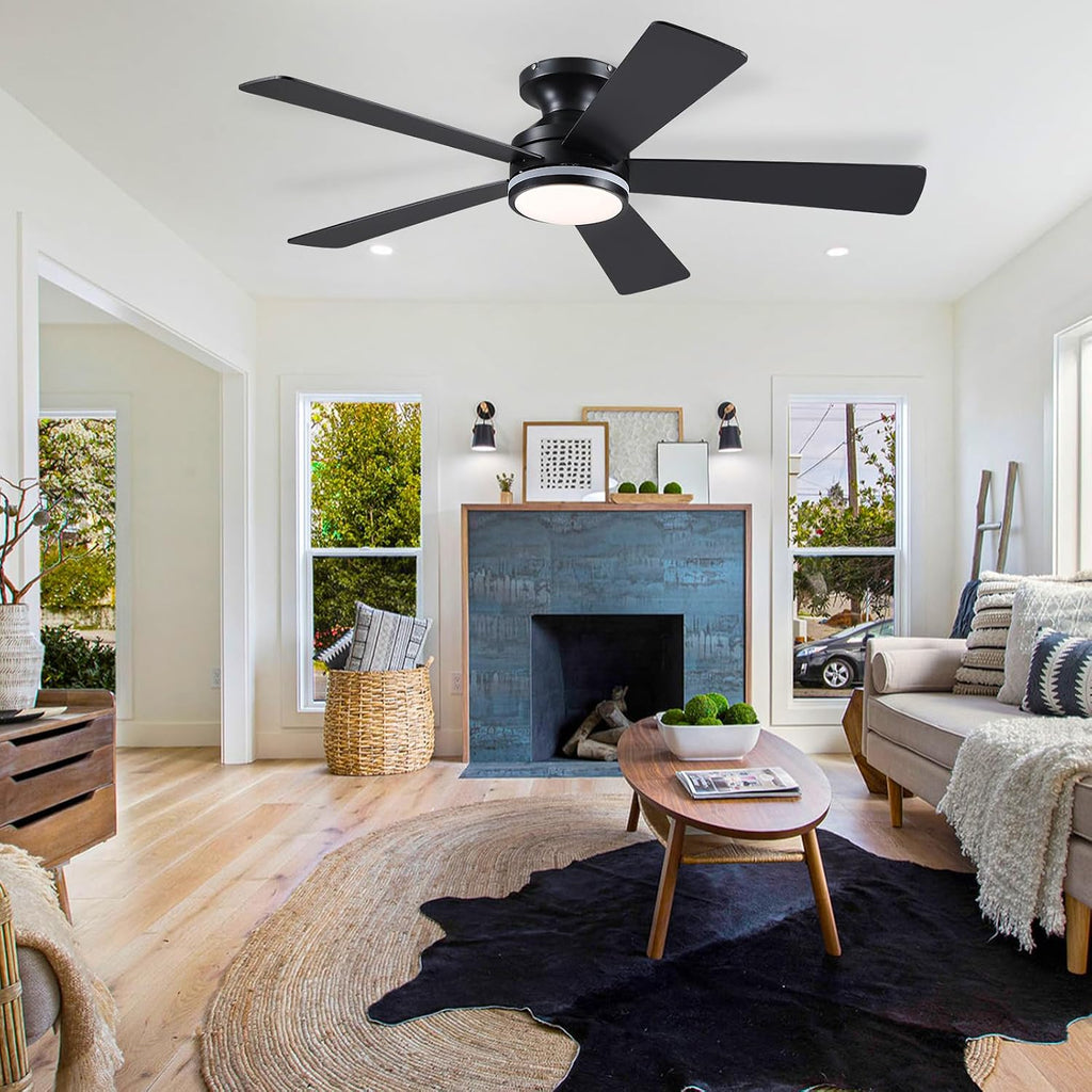 46In RGB Ceiling Fans with Lights - Black Flush Mount Ceiling Fan Light with Remote/APP, RGB+3CCT 6 Wind Speeds, Modern Low Profile Fan Light Fixture for Party, Kid's Room A101-B0F1L8ZTL1
