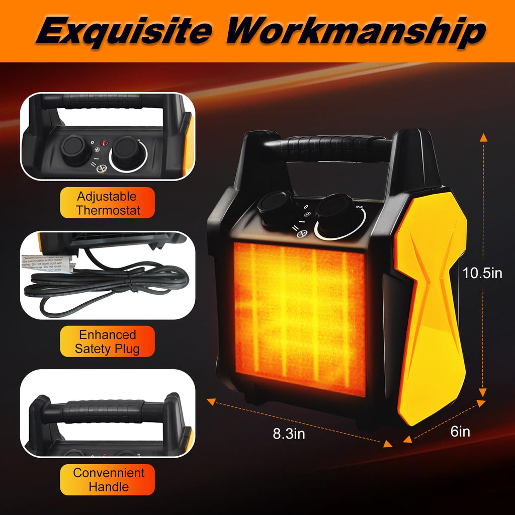 Outdoor Heater, 1500W Patio Heater for Garage, Portable Electric Space Heaters with Overheat Tip-Over Protection, PTC